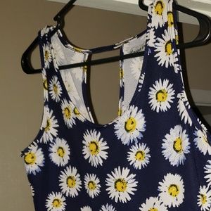 Knee length blue stretch sun flower dress